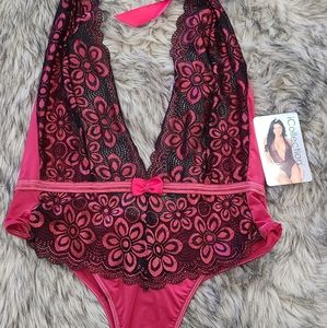 Dark red and black one piece lingerie